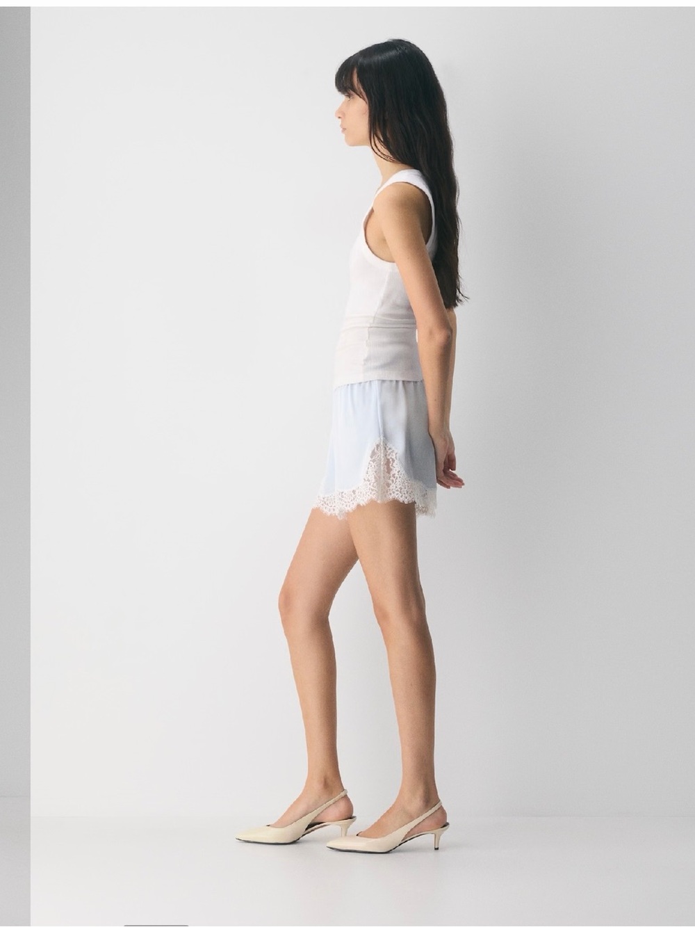 NWT Aritzia Wilfred Whimsy Satin Lace Shorts Glimmer Blue S - Picture 11 of 13